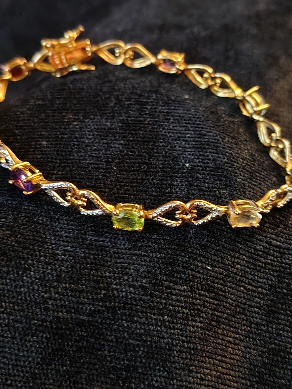 Vtg. Sterling Silver With Gold Vermeil Multi Gemstones Bracelet
